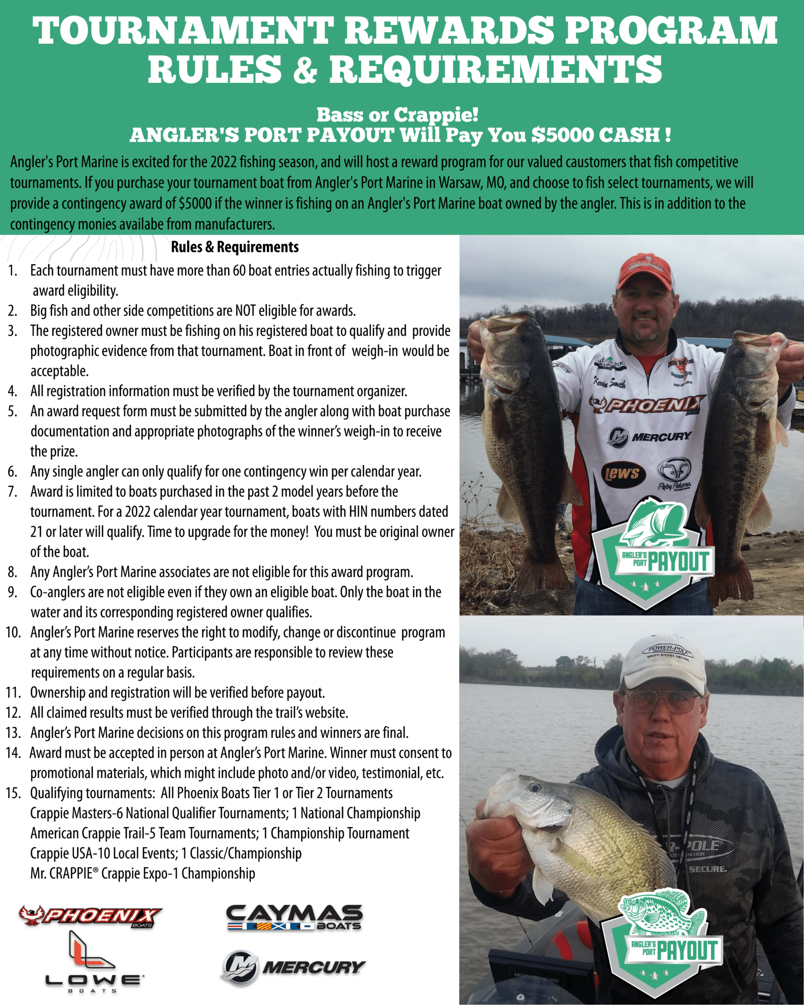 9/7/22 Angler's Port Marine Bass and Crappie Fishing Tournament Rewards ...